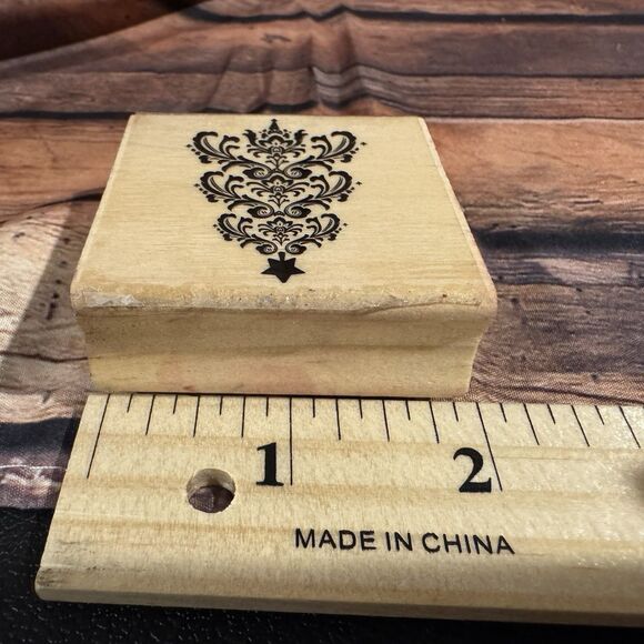 Ornate Christmas Tree Wood Stamps Wooden Mounted Holiday Crafts Scrapbooking - Picture 7 of 9